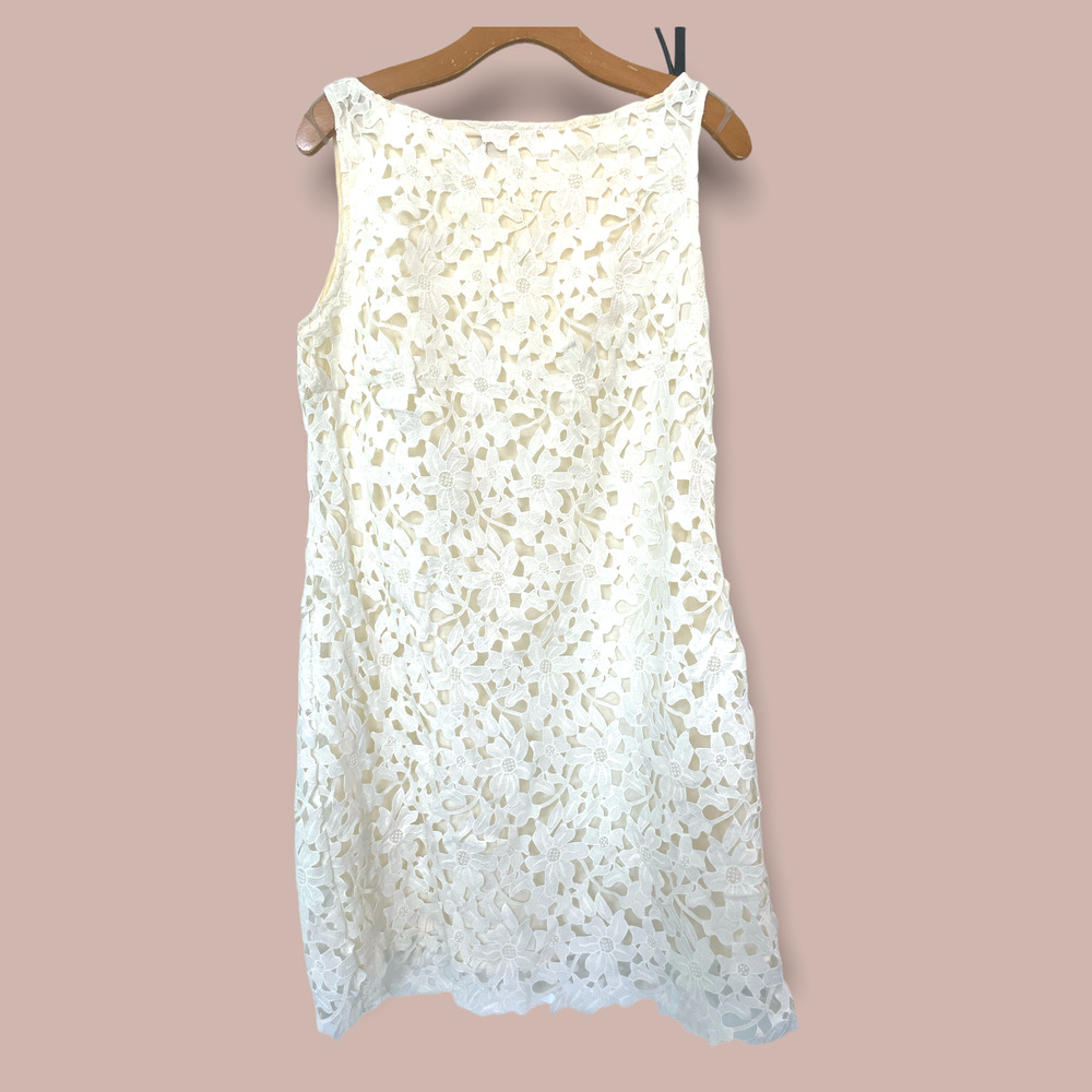 ANTHROPOLOGIE Cream White Lace Eyelet Dress Large. EUC No signs of wear.
